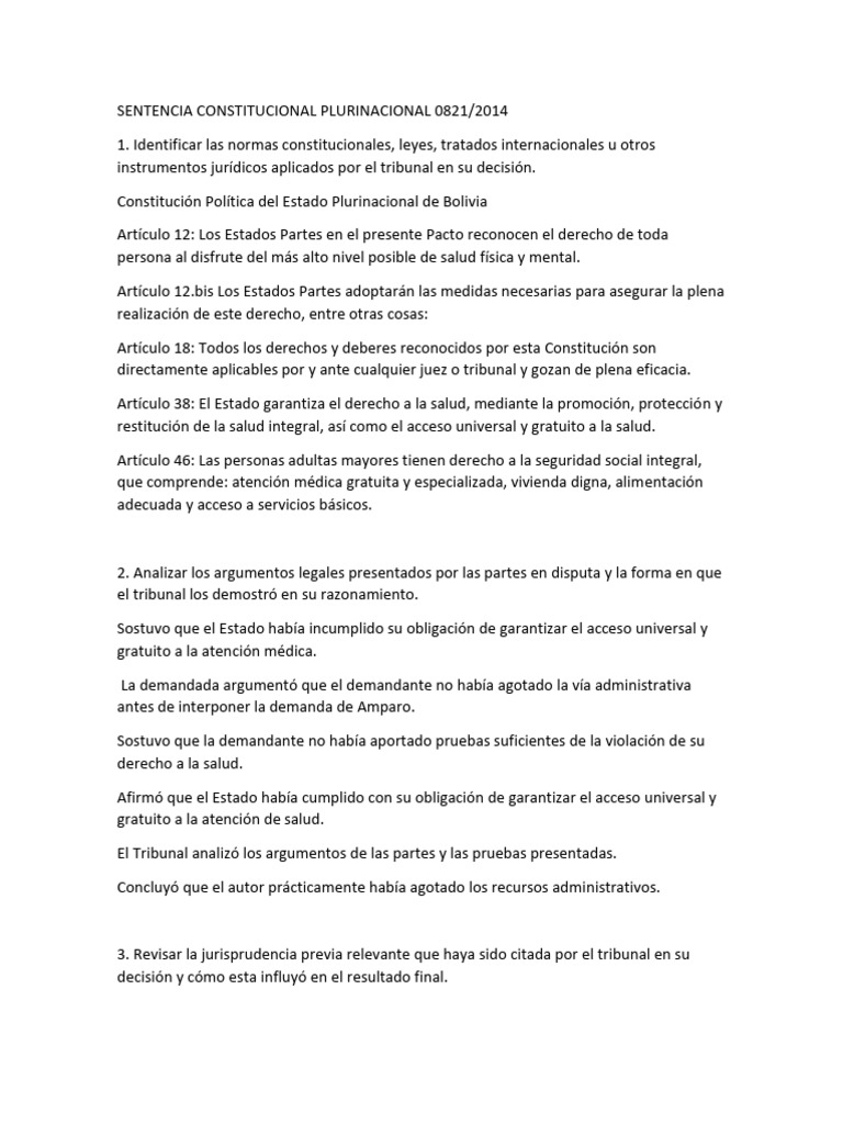 SENTENCIA CONSTITUCIONAL PLURINACIONAL 0821 | PDF | Caso de ley ...