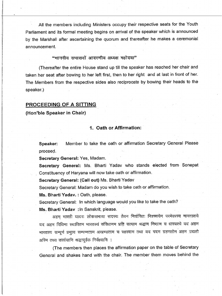 Model Proceedings of A Youth Parliament Sitting-Sample 3-2 | PDF