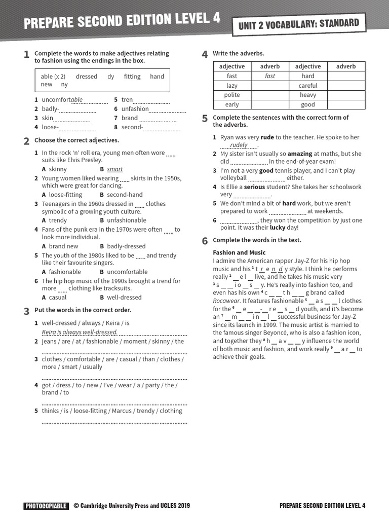 PREPARE 4 Vocabulary Standard Unit 02 | Download Free PDF | Fashion ...