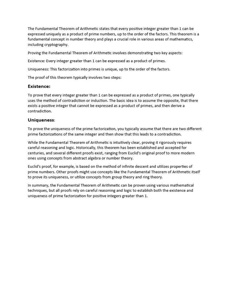 Proof of fundamental theory of arithmetic pdf mathematical proof