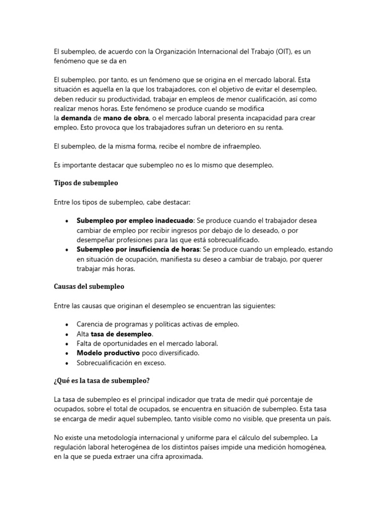 El Subempleo Y DESEMPLEO | PDF | Subempleo | Desempleo