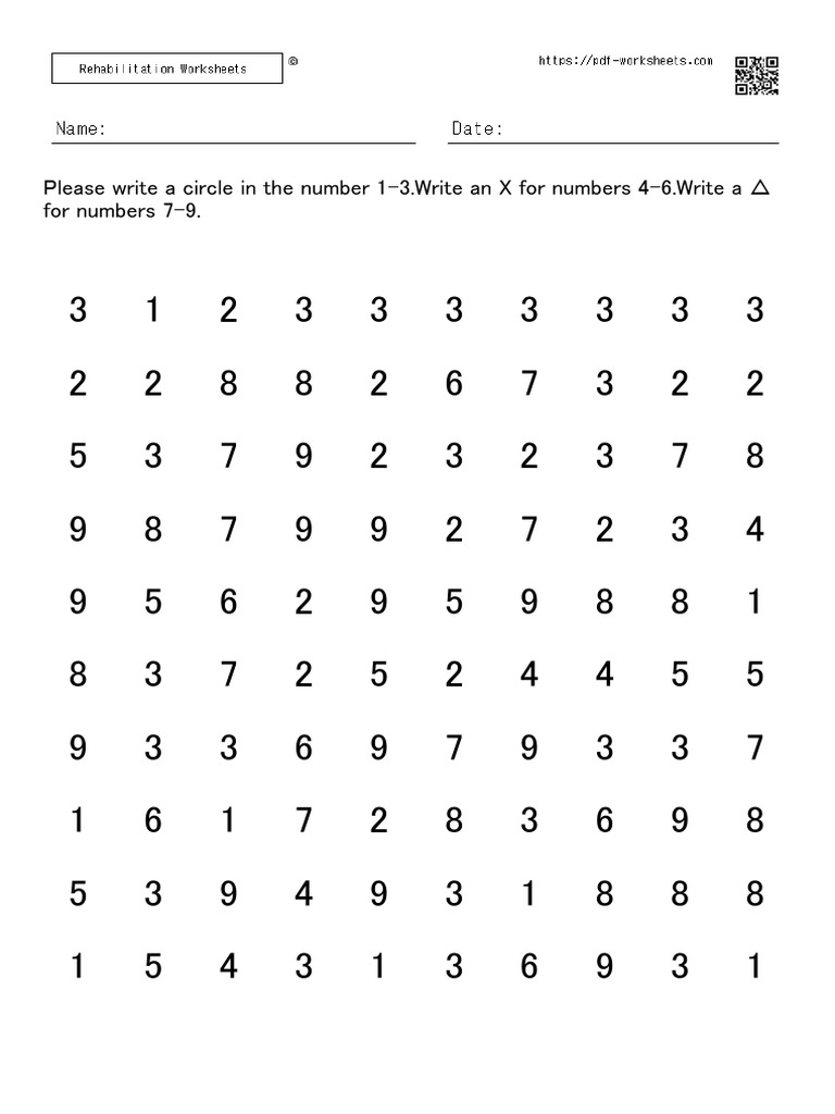 Number Cancellation Task 1 3→〇 4 6→× 7 9→△ 10×10 - 001 | PDF, image size:768x1024