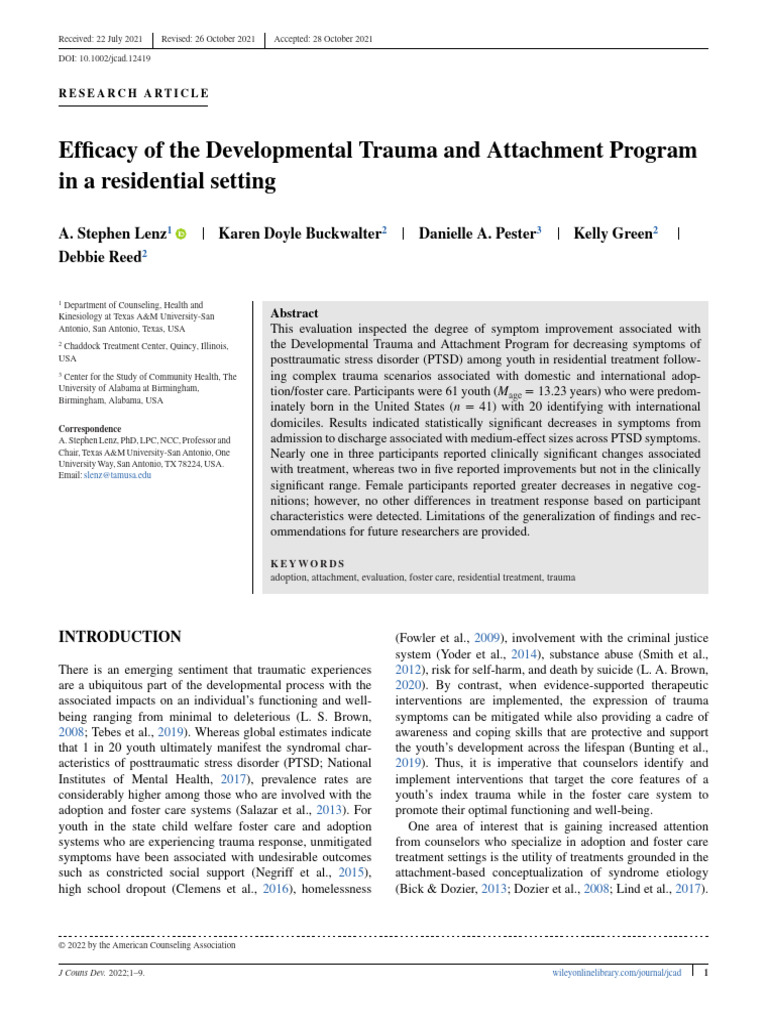 Efficacy of Trauma Program in Youth Care | PDF | Attachment Theory ...