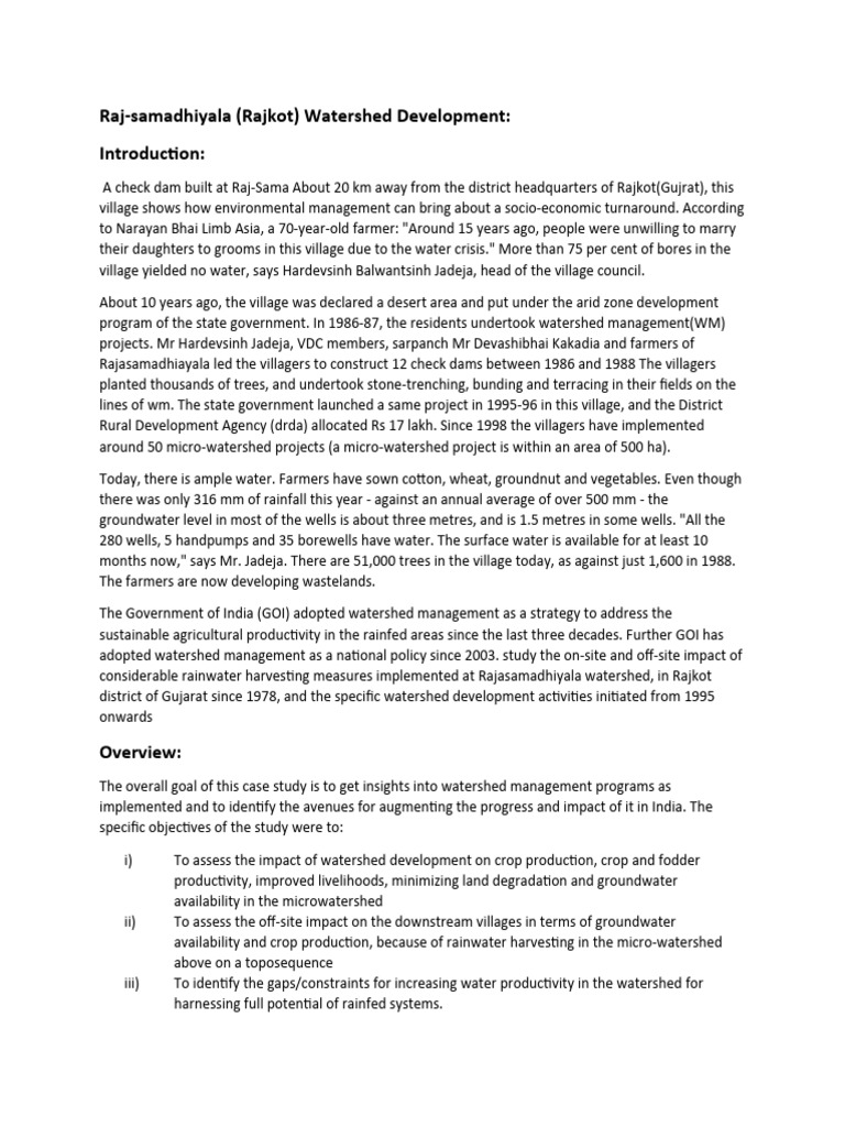 Watershed Management in Raj-Samadhiyala | PDF | Soil | Groundwater
