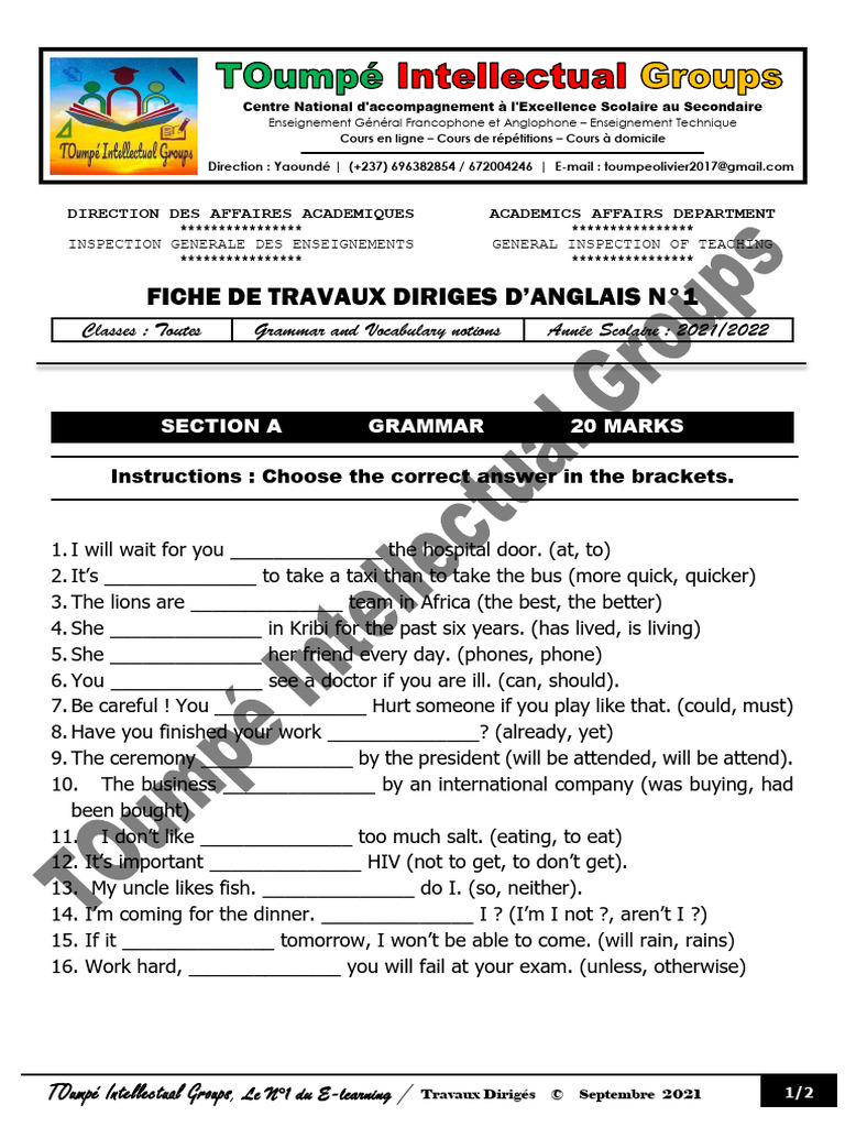 English Grammar and Vocabulary Exercises | PDF | Verb | Language Mechanics
