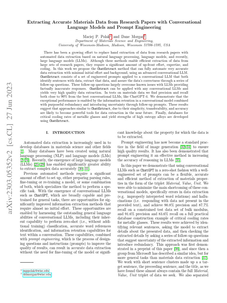 ChatExtract: Automating Materials Data Extraction | PDF | Databases | Data