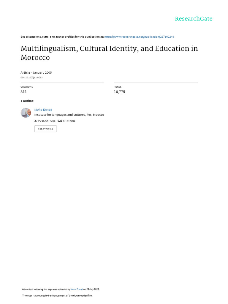 Multiculturalism and Education in Morocco | PDF | Arabic | Morocco