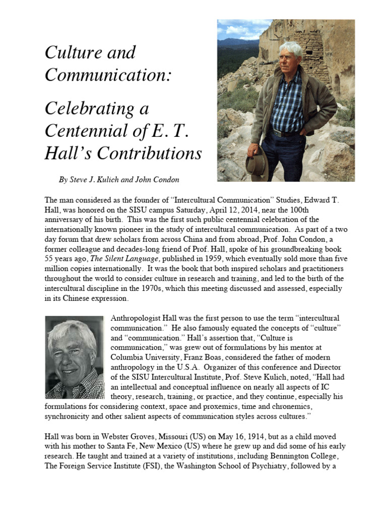 Culture and Communication Celebrating A Centennial of E. T. Hall S ...