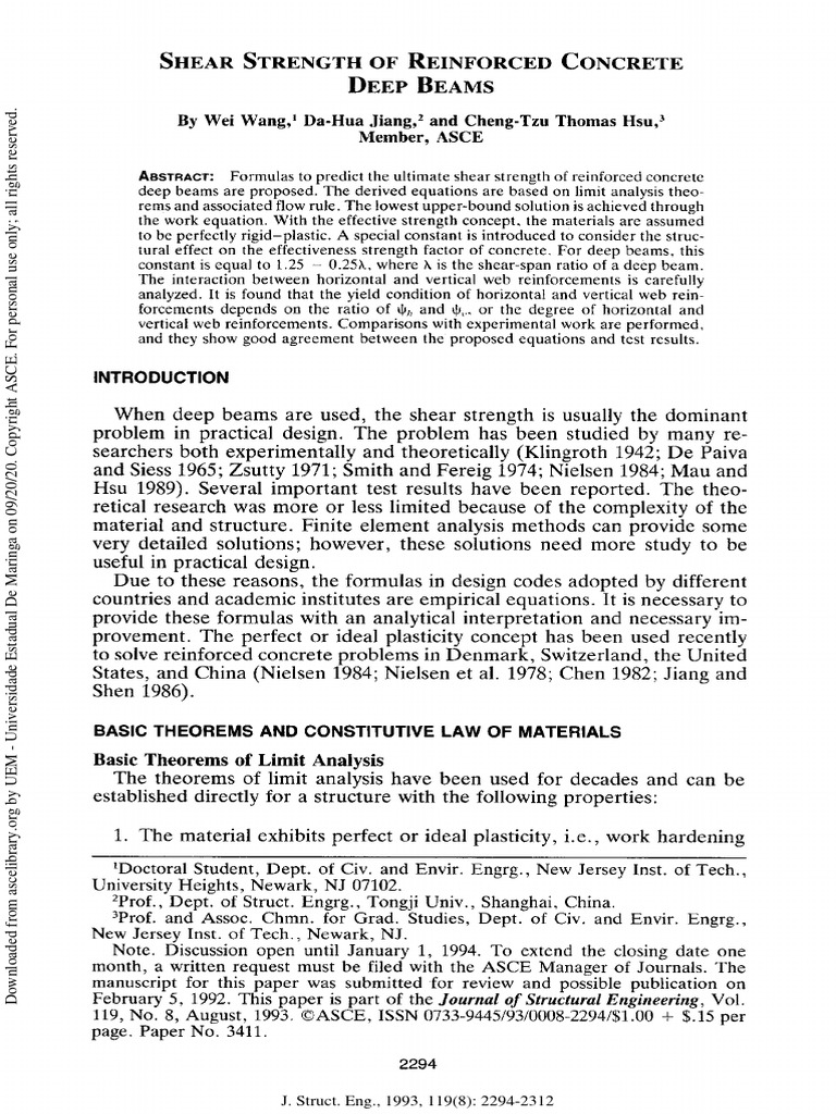 Shear Strength of Reinforced Concrete | PDF | Strength Of Materials ...