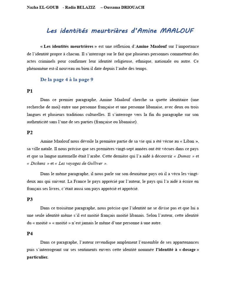 Identités meurtrières d'Amine Maalouf | PDF | Liban