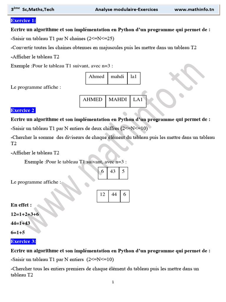 Exercices Python pour 3ème Sc. Mathématiques | PDF | Programmation ...