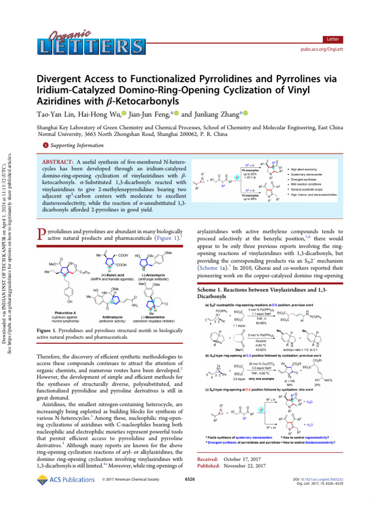 Iridium-Catalyzed Synthesis of Pyrrolidines | PDF | Chemical Reactions ...