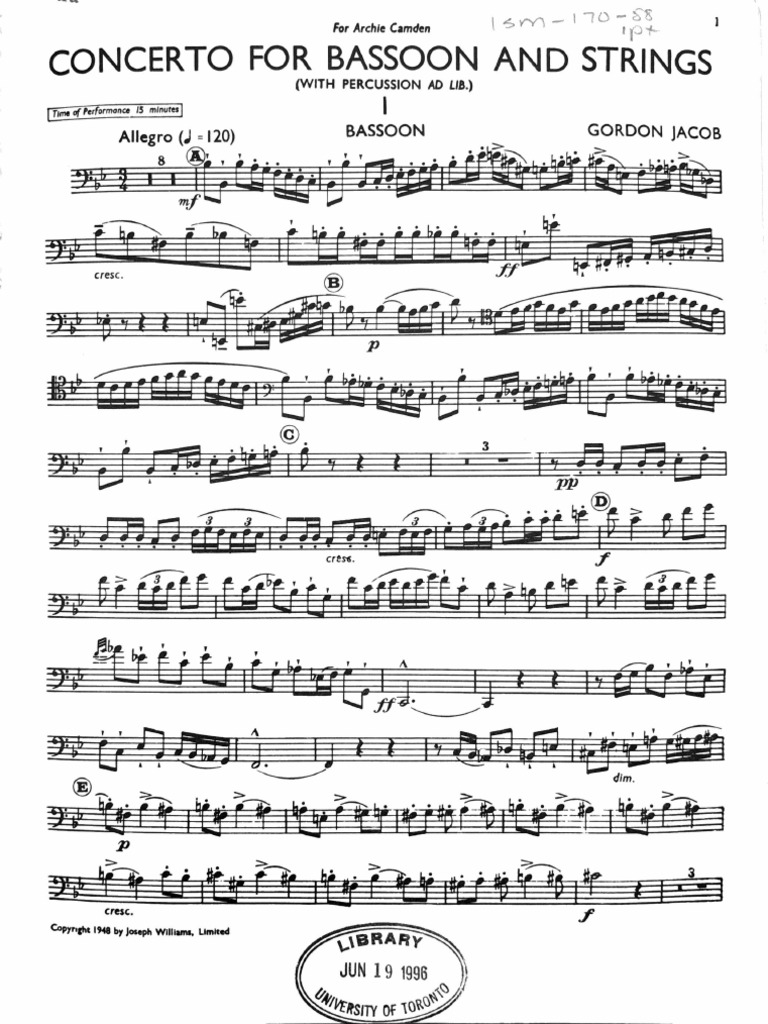 Gordon Jacob Bassoon Concerto BSN 2 | PDF