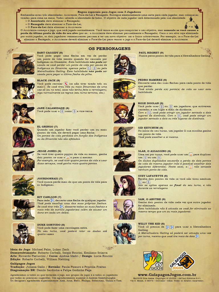 BANG! Dice Game Rules ENG PTBR v04 PDF, Download grátis PDF