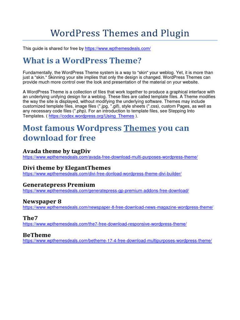 Free WordPress Themes and Plugins Guide | PDF | Word Press | System ...