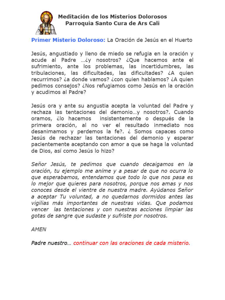 Meditación sobre los Misterios Dolorosos | PDF | Oración | orador del Señor