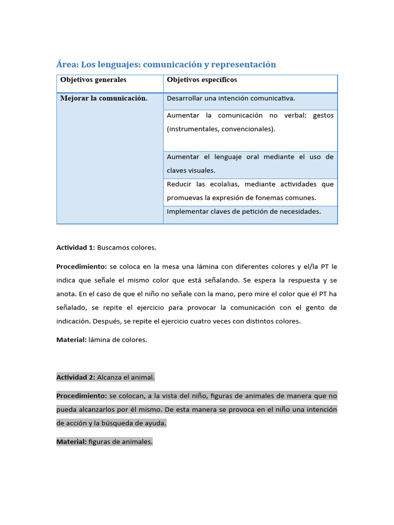 Actividades para Estimulación del Lenguaje | PDF | Comunicación | Las ...