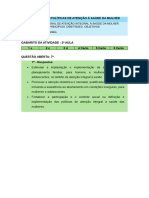 Atividade de Políticas de Atenção à Saúde Da Mulher Gabarito 2ª Aula