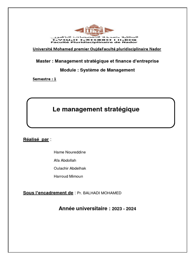 Planification Stratégique et Management | PDF | Gestion stratégique ...