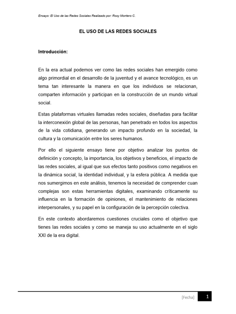 Ensayo Uso de Las Redes Sociales | PDF | Servicio de redes sociales ...