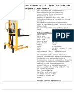 FT ELEVADOR HIDRAULICO MANUAL DE 1.5 TON DE CARGA MAXIMA INDUSTRIAL TORAN