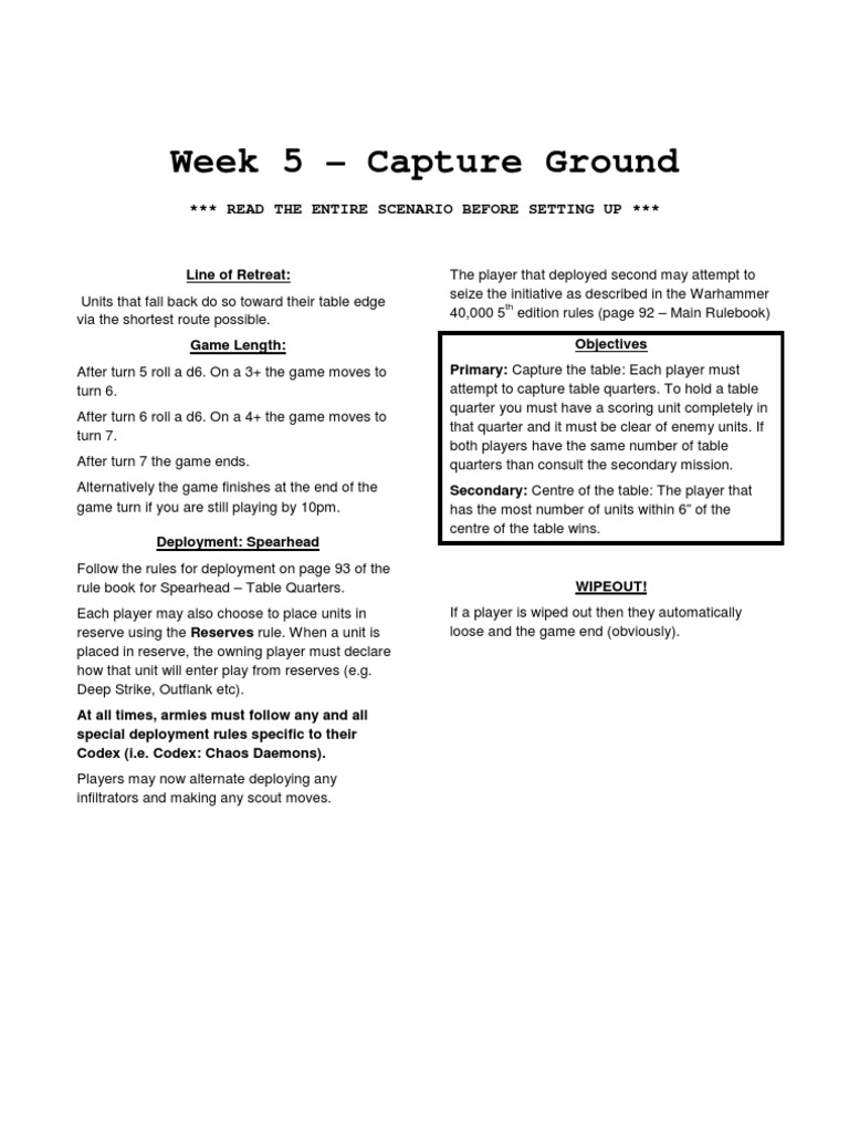 Week 5 Capture Ground Game Rules | PDF