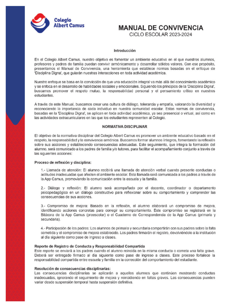 Manual de Convivencia 2023 2024 | PDF