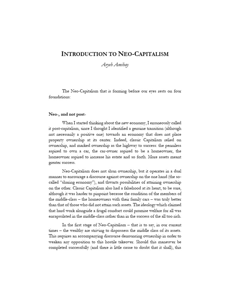 Introduction To Neo Capitalism Pdf Labour Economics Capitalism