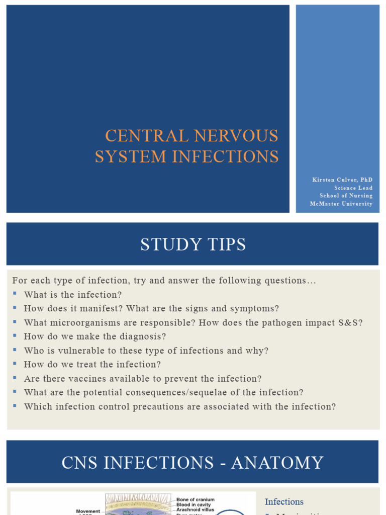 Central Nervous System Infections Guide | PDF | Meningitis | Infection