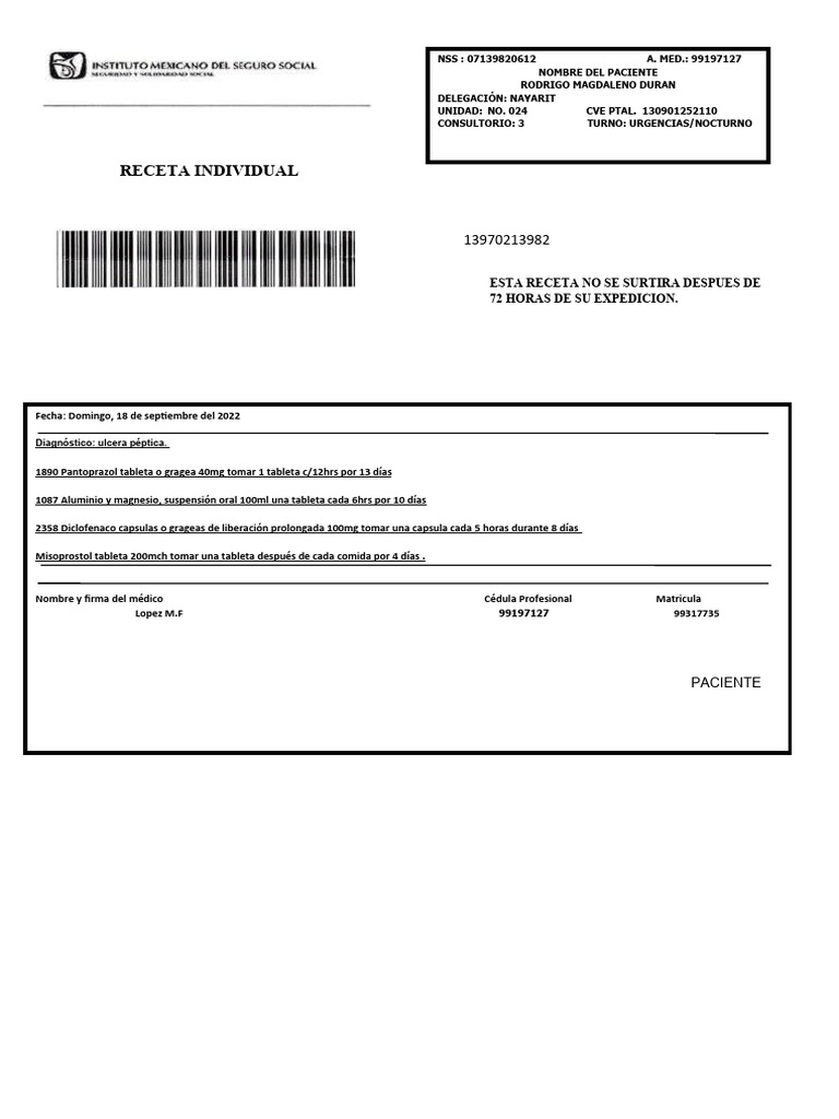 Receta Individual: Esta Receta No Se Surtira Despues de 72 Horas de Su ...
