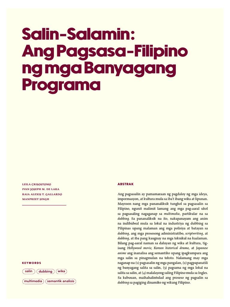 Salin - Salamin: Ang Pagsasa - Filipino NG Mga Banyagang Programa | PDF