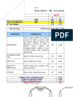 Balance de Acabados: Estilo: #Operarios: Cant de Prendas 100% Cant de Prendas 85% #De Horas