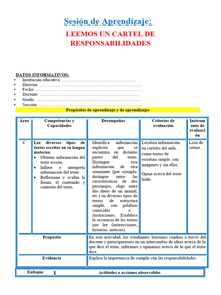 Cartel de Responsabilidades en Aula | PDF | Salón de clases | Cognición