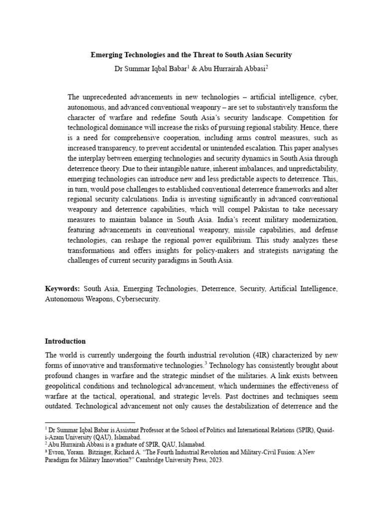 Emerging Tech and South Asian Security | PDF | Security | Cyberwarfare