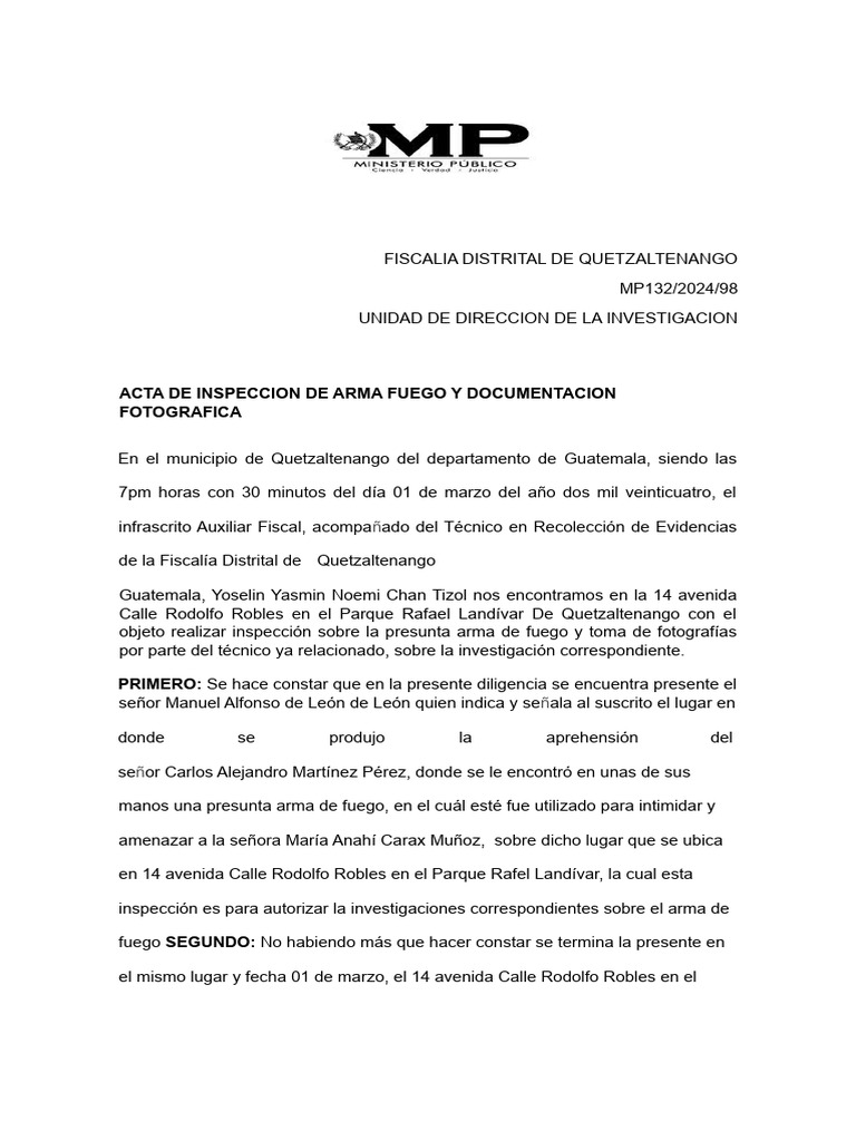 Acta de Inspección de Arma de fuego Caso Individual | PDF