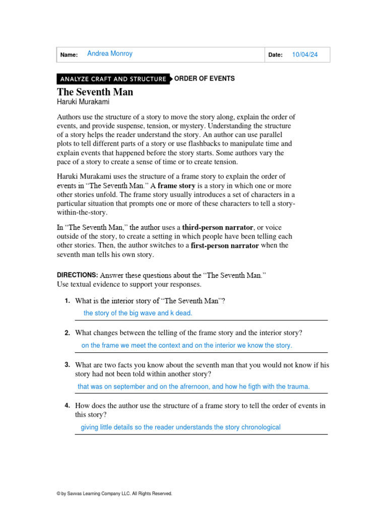 Analyze Craft and Structure Order of Events PDF PDF