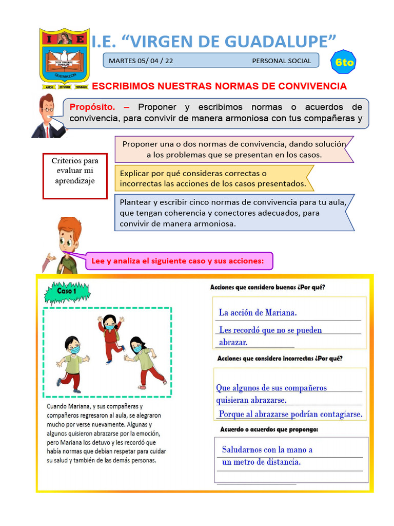 Escribimos Nuestras Normas de Convivencia | PDF | Salón de clases ...