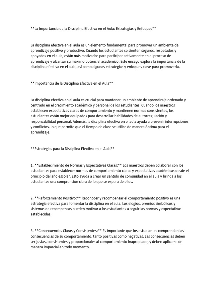 La Importancia de La Disciplina Efectiva en El Aula | PDF | Salón de ...