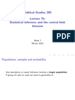 Political Studies 285 Lecture 7b: Statistical Inference and The Central Limit Theorem