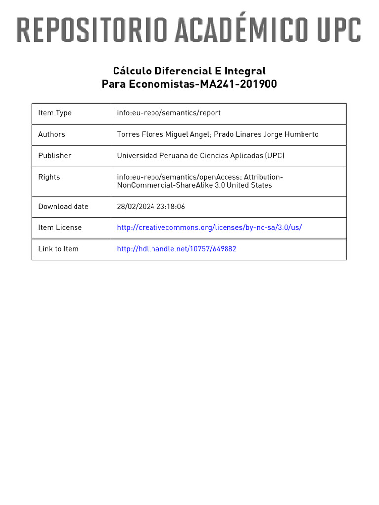 MA241 Cálculo Diferencial E Integral para Economistas 201900 | PDF ...