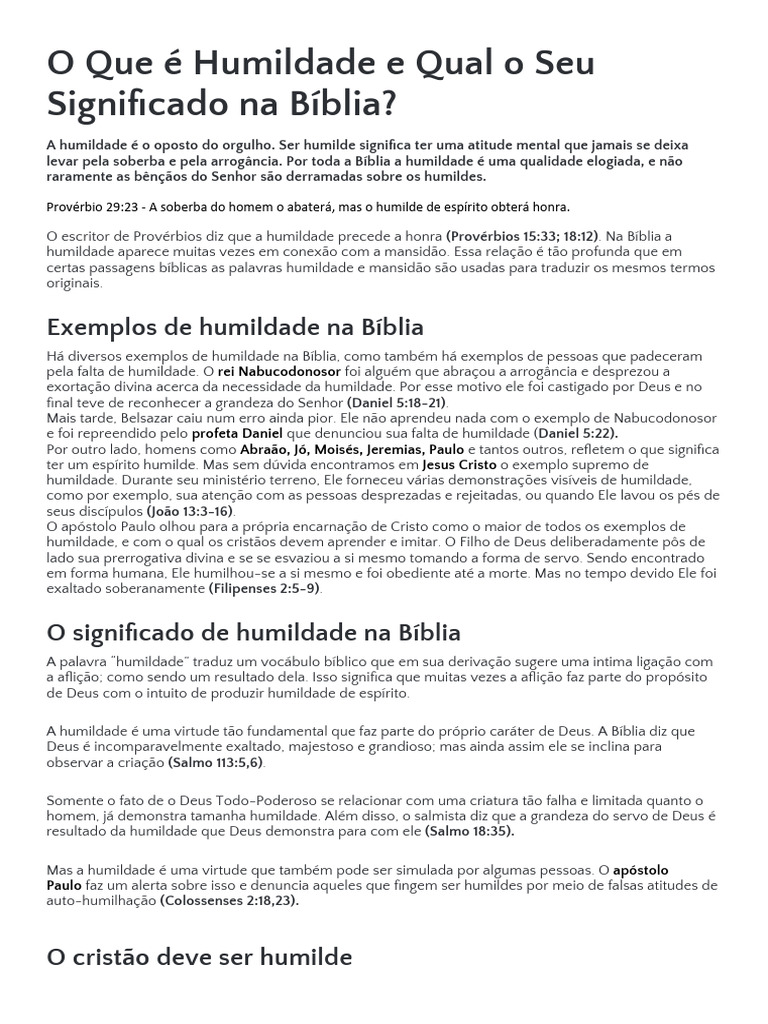O Que é Humildade e Qual o Seu Significado na Bíblia | PDF | Bíblia ...