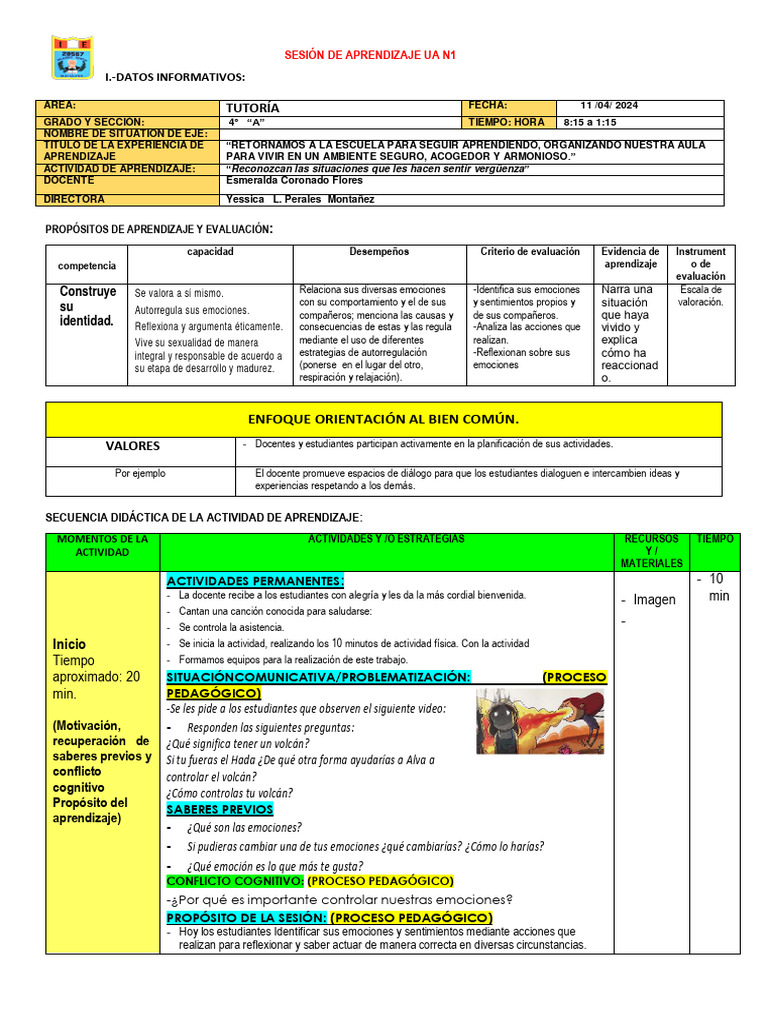 Aprendizaje Emocional en Aula 4° A | PDF | Las emociones | Evaluación