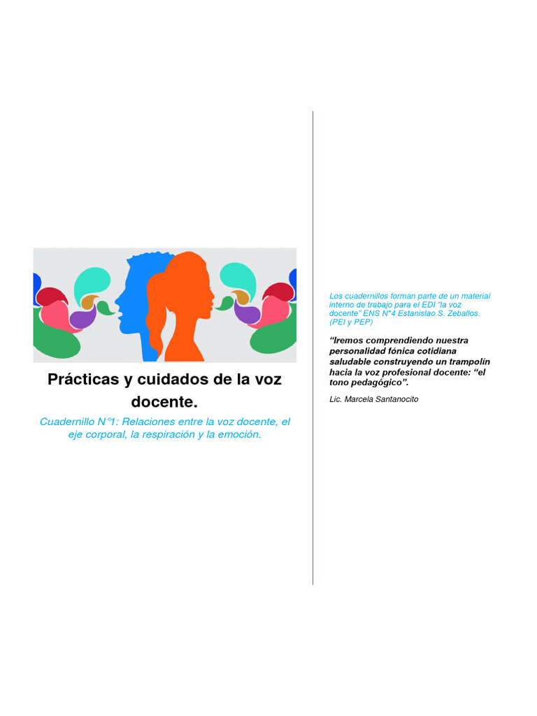 Practicas y Cuidados de La Voz Docente-Cuadernillo N1-N4 | PDF | Las ...