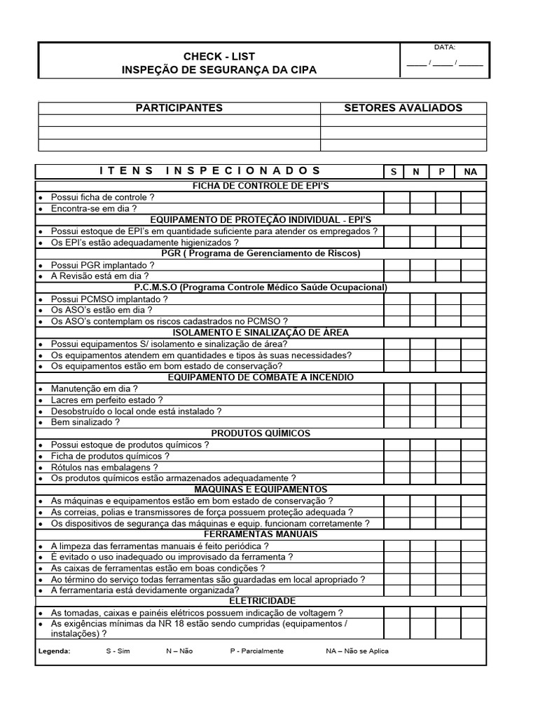 CheckList INSPEÇÃO DE SEGURANÇA | PDF