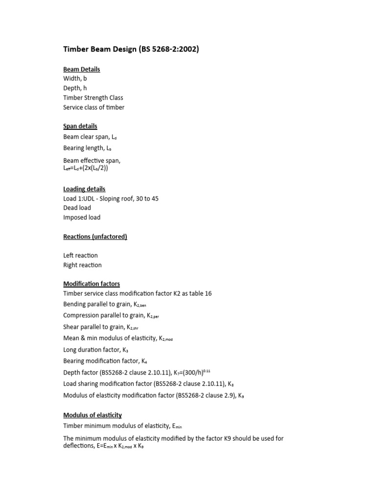 Timber Beam Design Guidelines BS 5268-2 | PDF | Bending | Beam (Structure)