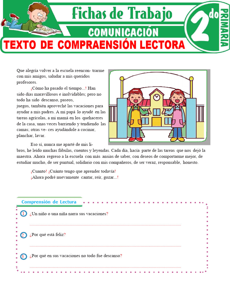 Lectura De Vacaciones Para Segundo Grado De Primaria Pdf