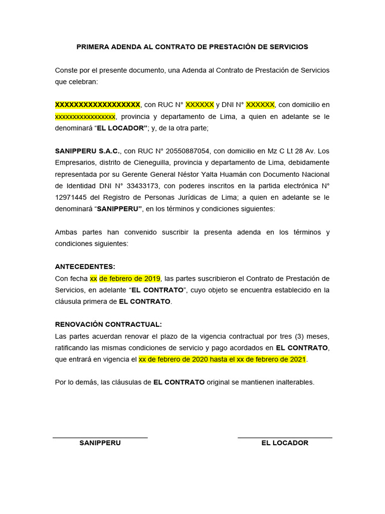 Renovación de Contrato Modelo | PDF