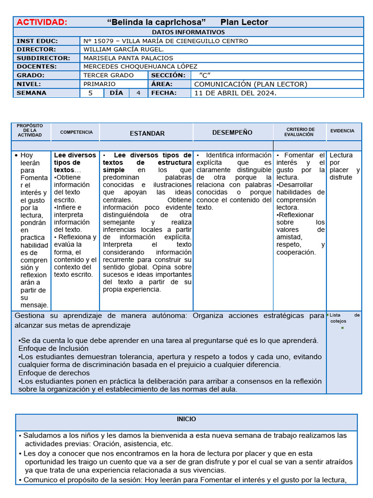 Sesión de Comunicación. Plan Lector | PDF | Aprendizaje | Cognición