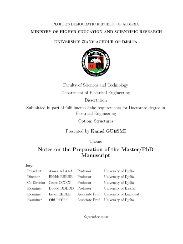 PHD Slash Master Manuscript Template Univ Djelfa by Prof K Guesmi | PDF ...