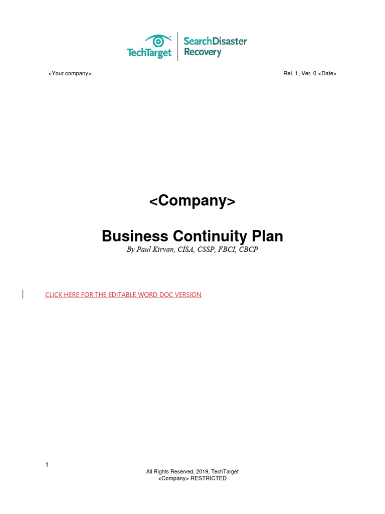 SearchDisasterRecovery Business Continuity Plan Template | PDF | Backup